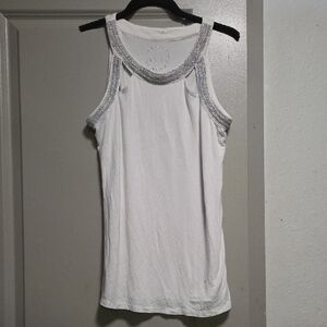 INC International Concepts White Tank Top with Silver Trim